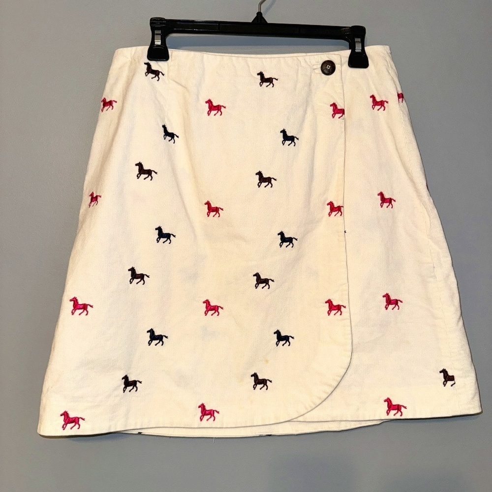 EUC Lilly Pulitzer Gallop Horse Corduroy Wrap Skirt Size 8